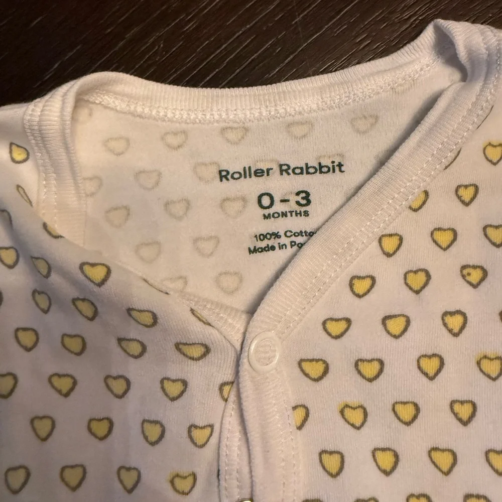 Roller Rabbit Heart Footie Pajamas yellow novelty heart size 0-3 months unisex
